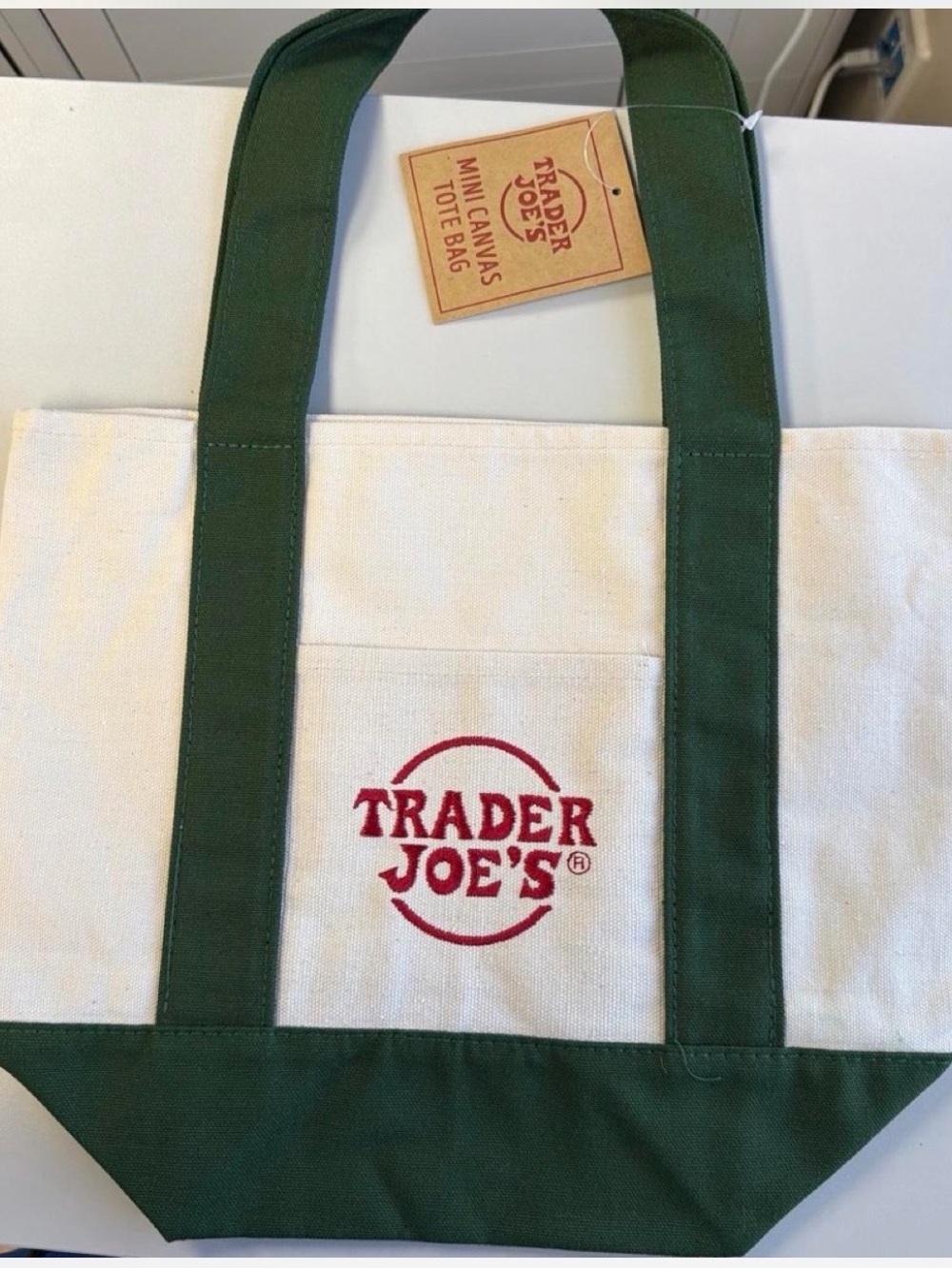 Trader Joe's Cream and Green Canvas Tote